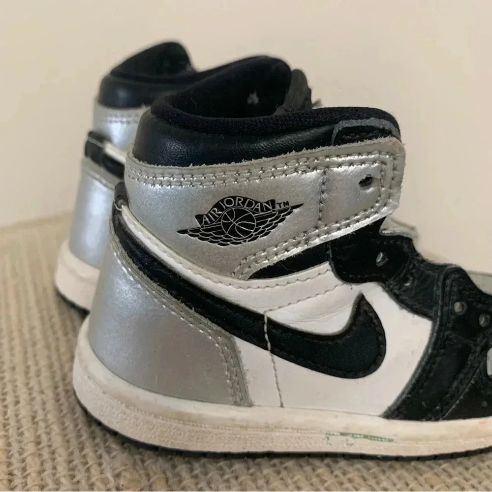 Kids Nike Air Jordan High Top Sneakers  Black Silver 6 - Picture 10 of 10